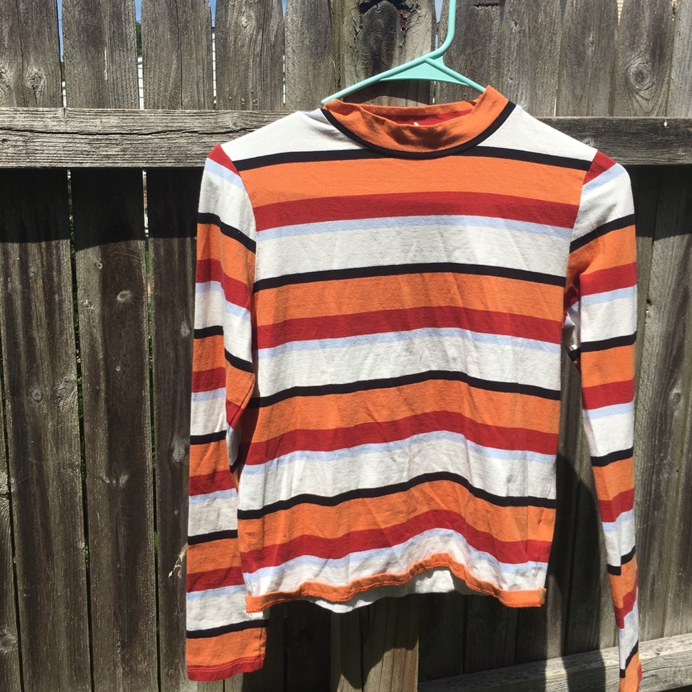 Multicolored Striped Long Sleeve Mock Neck